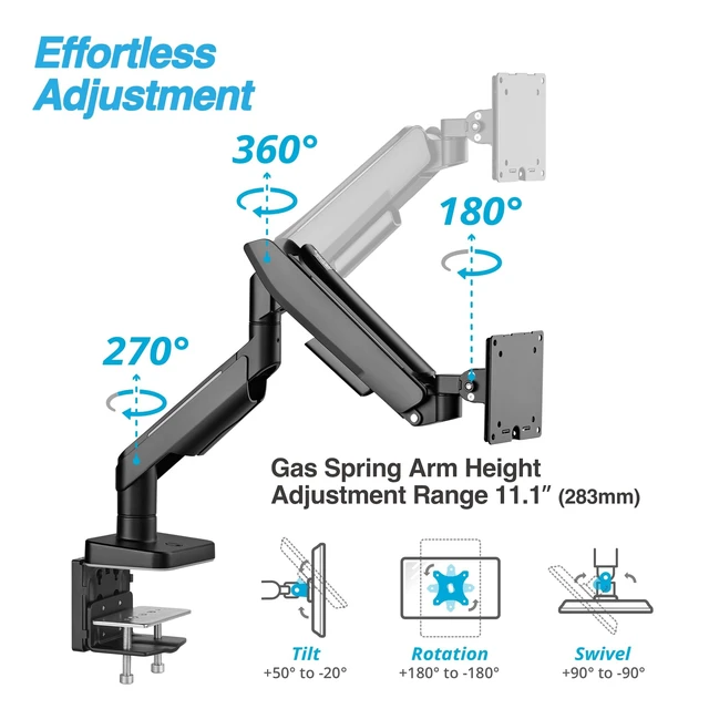 Alt view image 5 of 5 - AVLT RGB Lights Single 17-49 Gaming Monitor Arm Desk Mount Black