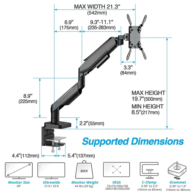Alt view image 4 of 5 - AVLT RGB Lights Single 17-49 Gaming Monitor Arm Desk Mount Black