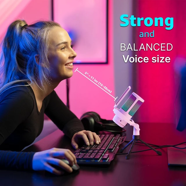 Alt view image 5 of 5 - IXTECH USB Gaming Microphone for PC, RGB Condenser Microphone with Tripod Stand, Pop Filter, Rotate Gain Button, and Quick Mute, Noise Cancellation Computer Mic for Streaming, Gaming, Podcasting