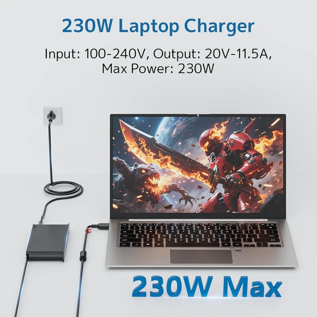 Alt view image 3 of 5 - 230W AC Adapter Compatible with Lenovo Legion 5 7 Pro Gaming Laptop Charger