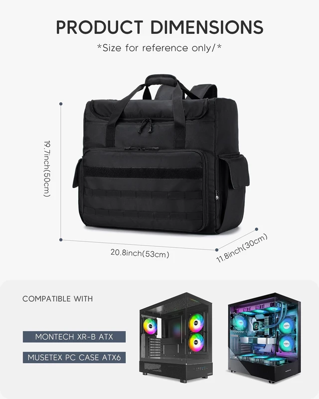 Alt view image 2 of 5 - Nixjoro Computer Desktop Tower Large Carrying Case Compatible with ATX/M-ATX PC Travel Case for Computer Moving, Portable Gaming Backpack for Keyboard, Mouse and Accessories