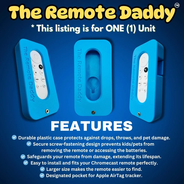 Alt view image 4 of 5 - The Remote Daddy - Stops Dog Chewing ^^ Kid-Proof ^^ Locks Battery Compartment ^^ Shock-Absorbing Remote Cover ^^ Prevents Remote Loss ^^ Protective Case for Google Remote (Blue)