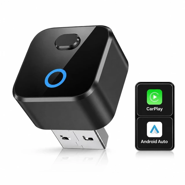Main image of Wiseday Mini Wireless CarPlay & Android Auto Adapter, 2-in-1 for Wired Cars