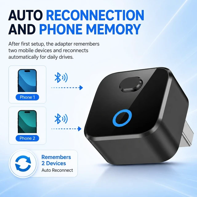 Alt view image 4 of 5 - Wiseday Mini Wireless CarPlay & Android Auto Adapter, 2-in-1 for Wired Cars
