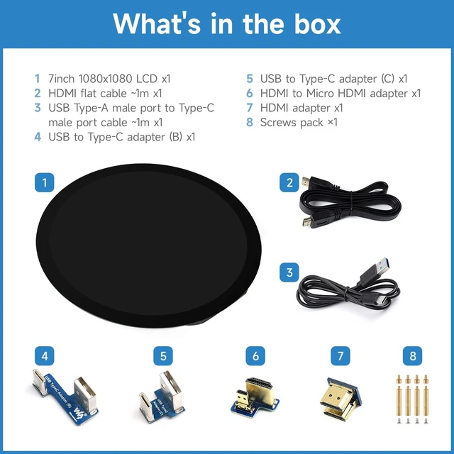 Alt view image 2 of 5 - KLAYERS 7inch LCD 1080x1080 Round Display,Up to 10-Point Capacitive Touch,IPS Panel,Optical Bonding Toughened Glass Panel,Compatible with Raspberry PI OS