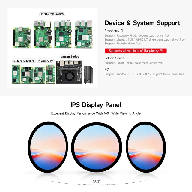 Alt view image 4 of 5 - KLAYERS 7inch LCD 1080x1080 Round Display,Up to 10-Point Capacitive Touch,IPS Panel,Optical Bonding Toughened Glass Panel,Compatible with Raspberry PI OS