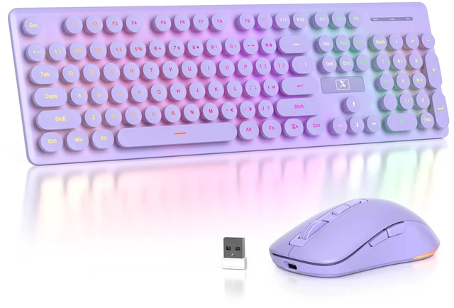 Main image of Wireless Keyboard and Mouse, Quiet Light Up Typewriter Keyboard, Rechargeable Full-Size 2.4GHz Connection for Windows PC Laptop