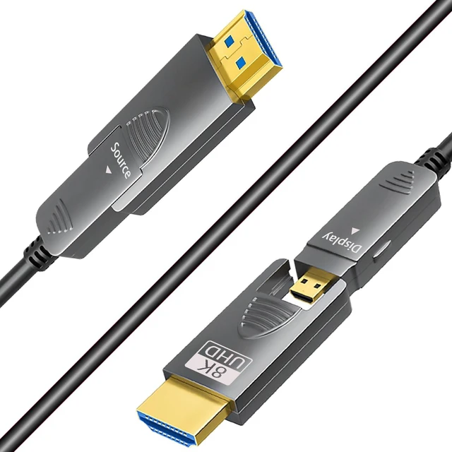 Main image of SkyeySnail 39ft 8K Fiber Optic HDMI Cable, Micro HDMI to HDMI 2.1, Detachable Type A+D, 48Gbps Ultra Speed, HDR, 3D, eARC, in Wall CL2 / CL3 Rated, Slim and Flexible for PS5 Project TV