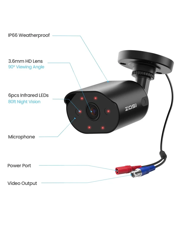 Alt view image 3 of 5 - ZOSI 1080p Wired Security Camera with Sound, 2MP TVI CCTV Bullet Camera