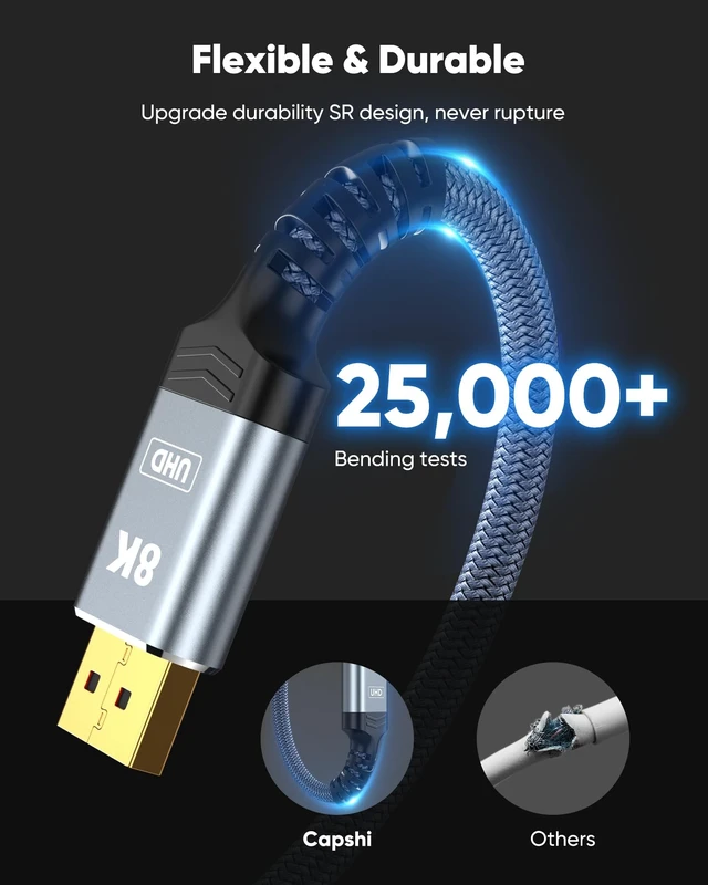 Alt view image 5 of 5 - Capshi 8K 4K DisplayPort Cable 1.4, Fiber Optic DP Cord 100ft