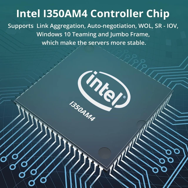 Alt view image 4 of 5 - 4 Port Gigabit NIC for Intel I350-T4 with Low Profile, Gigabit Ethernet Network Adapter Card with Intel I350-AM4 Controller, Support Windows/XP/Linux/VMware ESX, Quad RJ45 Ports, PCI-E 2.1 X4,