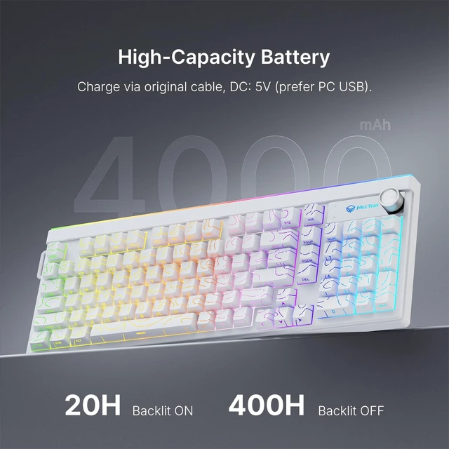 Alt view image 4 of 5 - MEETION Wireless Gaming Keyboard, 98-Key Tri-Mode RGB Backlit, White