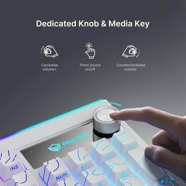 Alt view image 5 of 5 - MEETION Wireless Gaming Keyboard, 98-Key Tri-Mode RGB Backlit, White