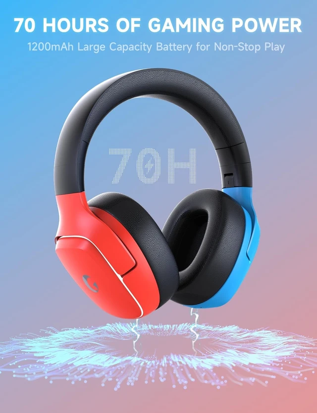 Alt view image 3 of 5 - Gvyugke 2.4GHz Wireless Gaming Headsets for PS5, PS4, PC, Switch, Blue Red