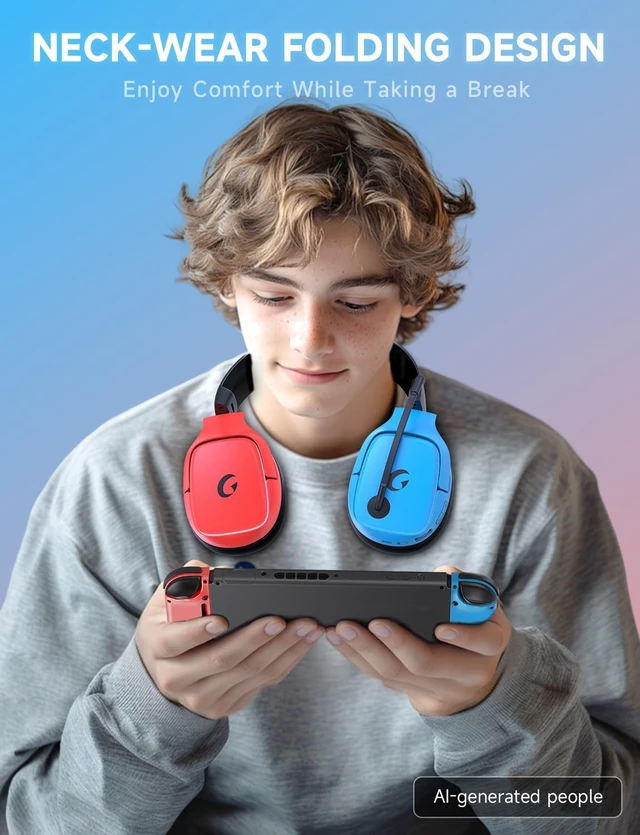 Alt view image 4 of 5 - Gvyugke 2.4GHz Wireless Gaming Headsets for PS5, PS4, PC, Switch, Blue Red