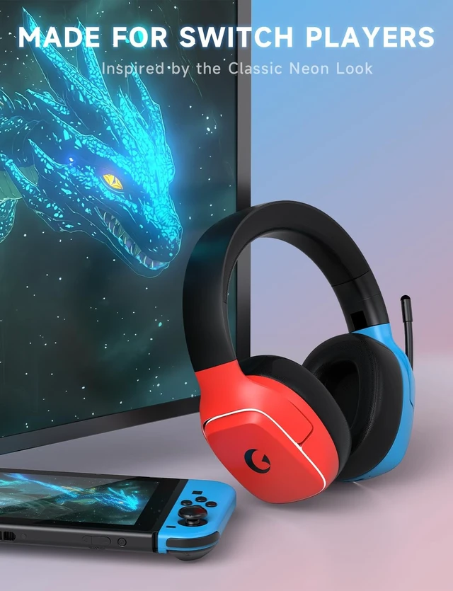 Alt view image 2 of 5 - Gvyugke 2.4GHz Wireless Gaming Headsets for PS5, PS4, PC, Switch, Blue Red