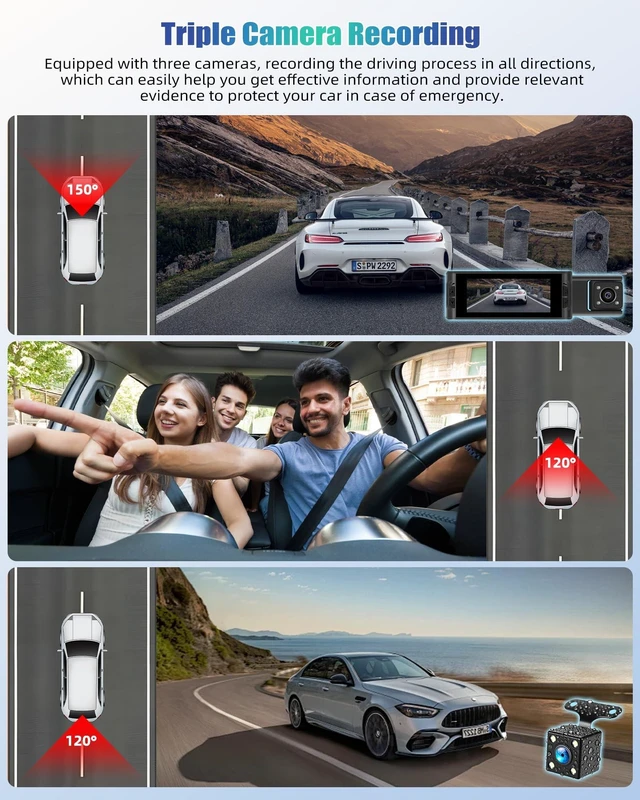 Alt view image 3 of 5 - 3 Channel Dash Cam Front and Rear, Built-in WiFi, App Control
