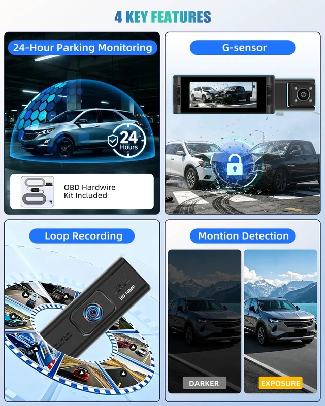 Alt view image 4 of 5 - 3 Channel Dash Cam Front and Rear, Built-in WiFi, App Control