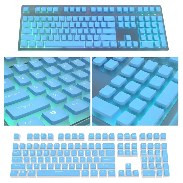 Alt view image 3 of 5 - Glacier Frosted Keycaps, PBT, Double Shot, OEM Profile, Shine Through Legends, for Mechanical Keyboard Compatible with 60%/65%/75%/80%/96%/100% (Blue)