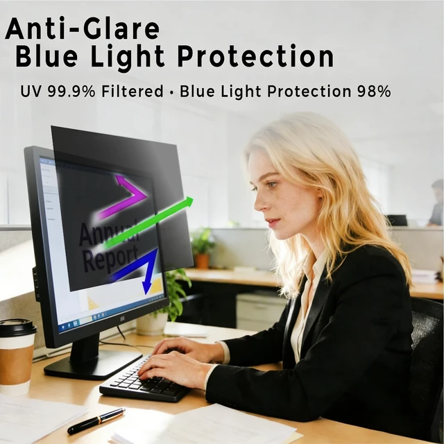 Alt view image 4 of 5 - Vizbloc 23.6 Inch Privacy Screen for 16:9 Monitor, Removable Anti-Glare Blue Light Filter & Anti-Scratch Protector Film, Privacy Shield for HP Dell Asus Acer Samsung Desktop Monitors (
