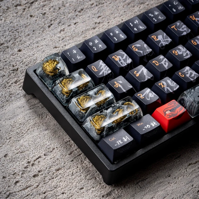 Alt view image 4 of 5 - ULTRAEQUIP Artisan Keycap, Golden Dragon Design, Handmade Resin, Gray and Gold, Custom Mechanical Keyboard Key (Golden Dragon Keycaps, 2.25U)