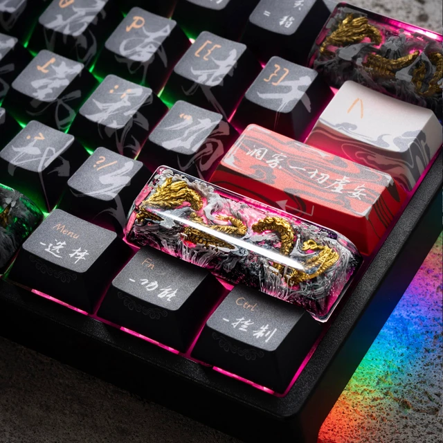 Alt view image 5 of 5 - ULTRAEQUIP Artisan Keycap, Golden Dragon Design, Handmade Resin, Gray and Gold, Custom Mechanical Keyboard Key (Golden Dragon Keycaps, 2.25U)