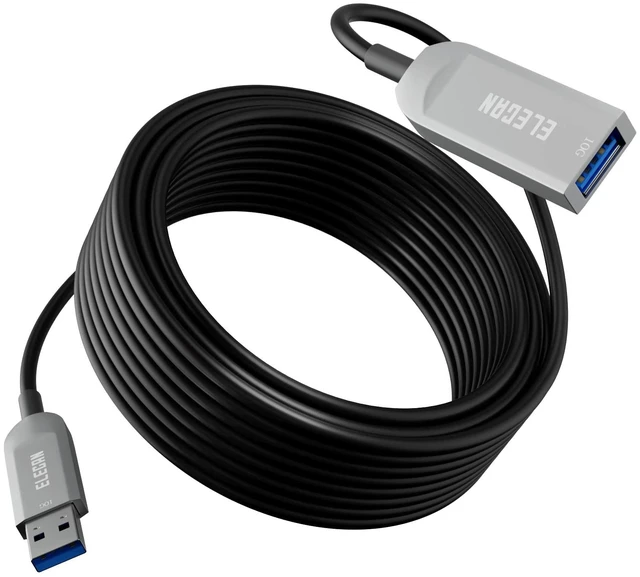 Main image of Elecan Active Optical USB 3.0 Extension Cable 100 FT Fiber Optic Type A Male to Female USB Extension Cord USB Extender 5Gbps Data Transfer for Webcam,Gamera, USB Hub, Keyboard, Hard Drive, Printer