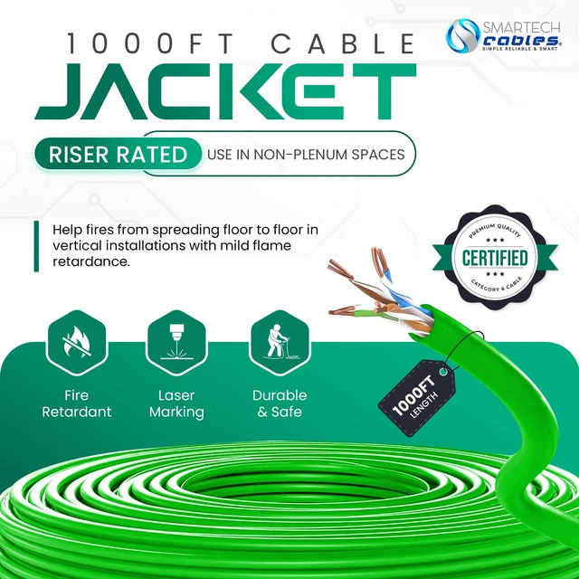 Alt view image 3 of 5 - Smartech Cables ^^ Cat 6 Ethernet Cable 1000ft ^^ 23AWG UTP 4-Pairs in-Wall Bulk Riser CMR CAT6 1000ft ^^ 10Gbps 550MHz High-Performance Cable for Home, Office & Gaming ^^ Tangle-Free Pull Box ^^ Gree
