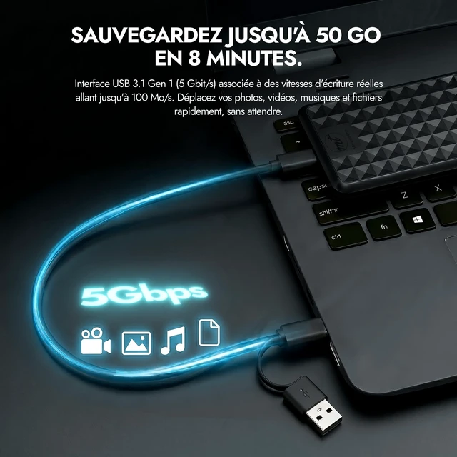 Alt view image 4 of 5 - ModusTech Facet 500GB External Hard Drive Portable USB-C/USB 3.1 Plug & Play Ultra-Slim HDD Hard Drive for Backup, Gaming, PC, Mac, Laptop, PS4, Xbox, Smart TV (Blue)