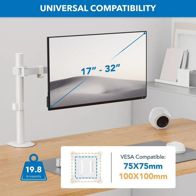 Alt view image 2 of 5 - Mount-It! Single Monitor Arm Desk Mount, 17-32 Inch Screens, VESA 100x100mm