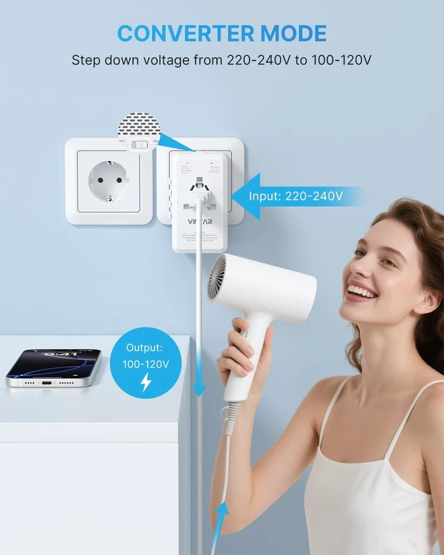 Alt view image 2 of 5 - VINTAR 2000W 220V to 110V Travel Voltage Converter for US EU UK AUS, White