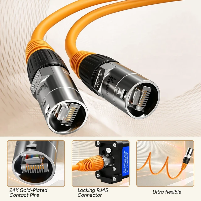 Alt view image 5 of 5 - CAT6A S/FTP EtherCON Cable 100 FT,10Gbps Professional Audio & Lighting Locking RJ45 Cable,26AWG OFC UV Resistant PVC for DMX,Stage,Studio Live Touring,Concerts ,Studio-Grade Sound Transmission,Yellow