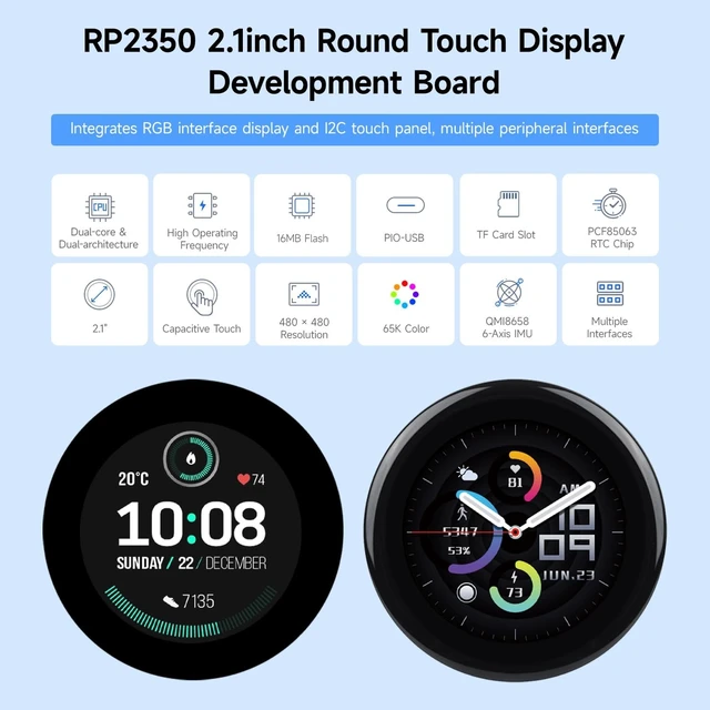 Alt view image 3 of 5 - KLAYERS RP2350-Touch-LCD-2.1,All-in-One Microcontroller Board,Flat Touch Panel Version,480480 IPS Panel Display, 65K Color
