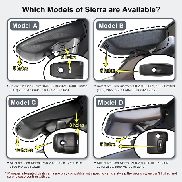 Alt view image 2 of 5 - mangoal 4K Front & 2K Rear 2 Channel HDR Dash Cam, Dual STARVIS 2 IMX678 IMX675 for GMC Sierra 1500 2019-2021, 1500 Limited 2022 and HD 2020-2023 (Model B), 5GHz WiFi, GPS, 128GB Card