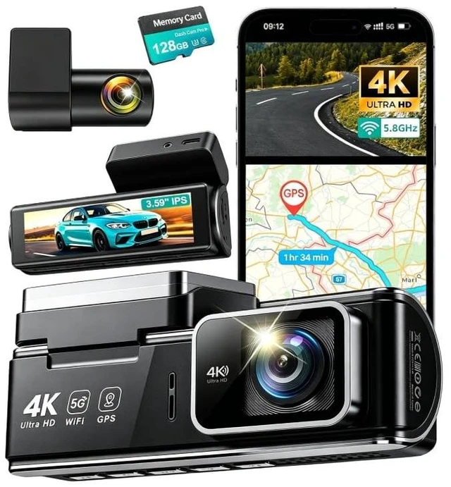 Main image of 4K Dual Dash Cam Front and Rear - 5.8G WiFi GPS with 128GB SD Card