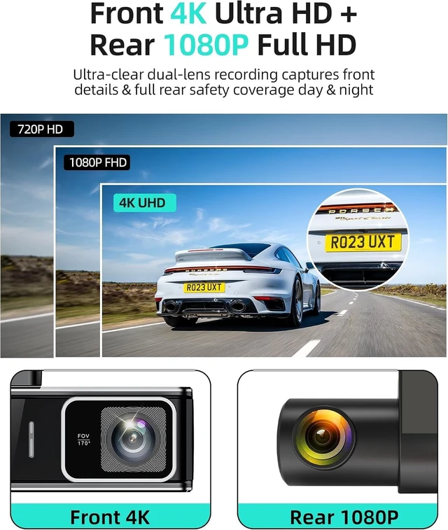 Alt view image 4 of 5 - 4K Dual Dash Cam Front and Rear - 5.8G WiFi GPS with 128GB SD Card