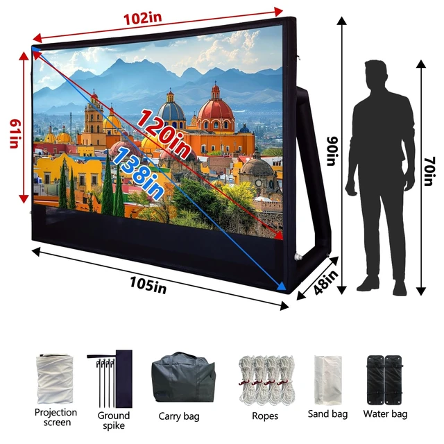 Alt view image 3 of 5 - Inflatable Projector Screen 16FT (120 Inch) - Air-Tight Design, No Blower Needed - Inflatable Movie Screen Outdoor with Front/Rear Projection - TPU Waterproof Frame for Backyard, Pool, Camping, Party