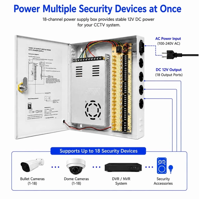 Alt view image 3 of 5 - BHVSON 12V DC 18 Channel 20A CCTV Power Supply Box