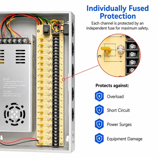 Alt view image 4 of 5 - BHVSON 12V DC 18 Channel 20A CCTV Power Supply Box