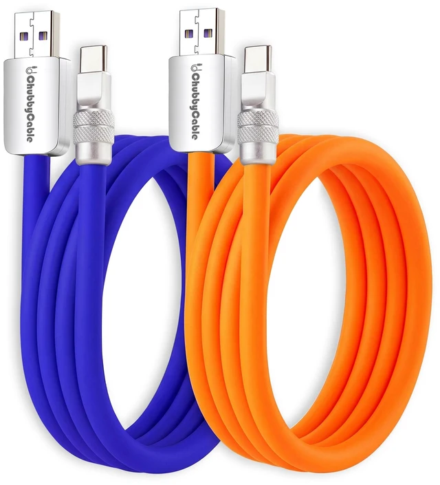 Main image of chubbycable 120W Silicone USB A to C Cable, 2 Pack, Blue+Orange, 19.6FT