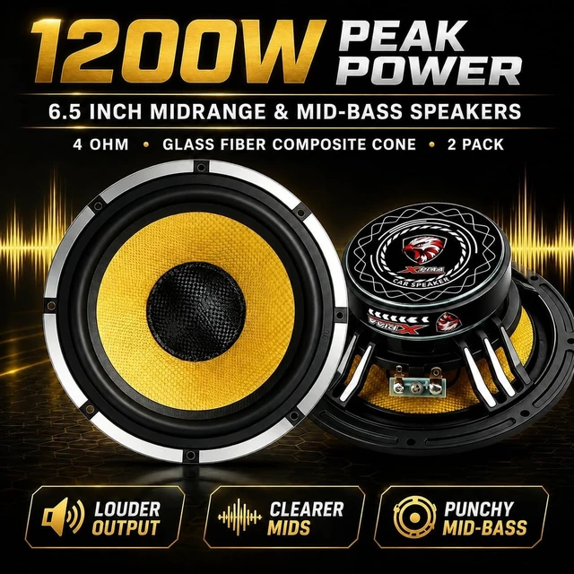 Alt view image 2 of 5 - XPXPIAA 6.5 Inch Car Speakers, 1200W Peak 4 Ohm 6.5 Speakers, Midrange Mid-Bass Door Speakers with Glass Fiber Composite Cone, Rubber Surround for Car Door & Custom Audio, 2 Pack