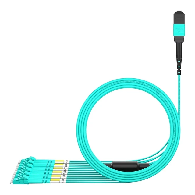 Alt view image 2 of 5 - AMPCOM MPO to LC Breakout Cable 50/125m Multimode OM3-300(12 Fiber, MPO to LC, Type B, LSZH/Riser, UPC, Aqua) 15m (49ft)