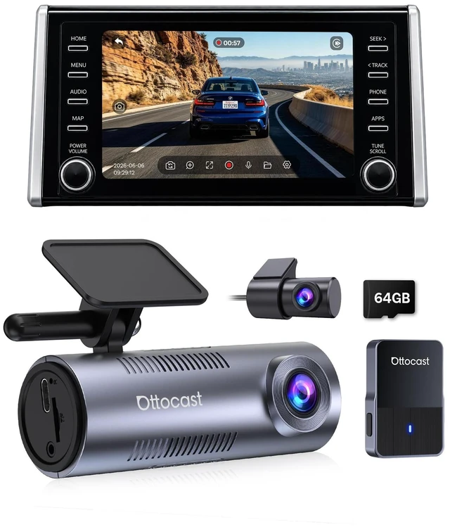 Main image of OTTOCAST Safe Cam Dash Cam Front and Rear with Wireless CarPlay Adapter
