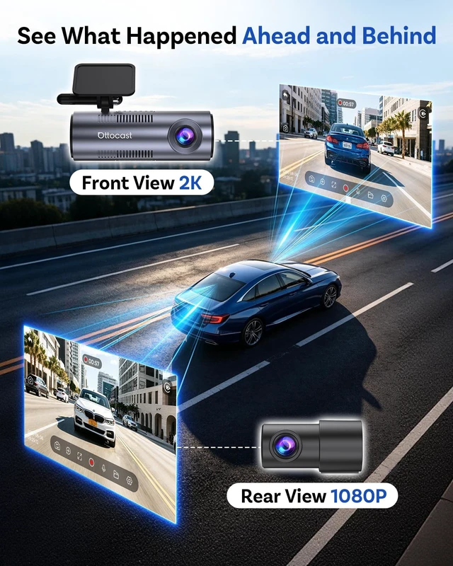 Alt view image 5 of 5 - OTTOCAST Safe Cam Dash Cam Front and Rear with Wireless CarPlay Adapter