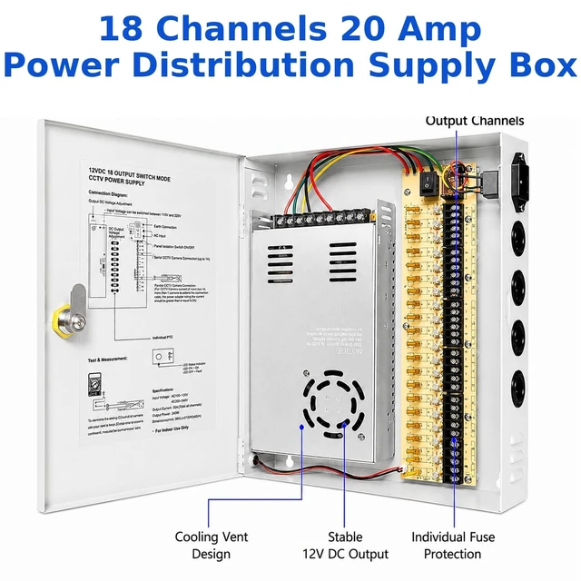Alt view image 2 of 5 - BHVSON 12V DC 18 Channel 20A CCTV Power Supply Box