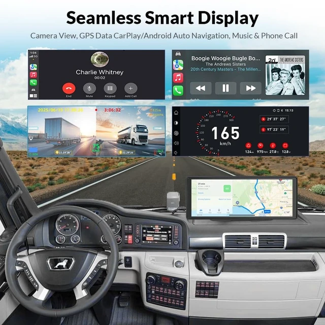 Alt view image 3 of 5 - VSYSTO 4-Channel Truck Dash Cam 10.26" Touch Screen with Wireless CarPlay & Android Auto, 1080P Front/Rear/Side Cameras Supports IR Night Vision IPX7 Waterproof Parking Mode for RVs Semi Trucks