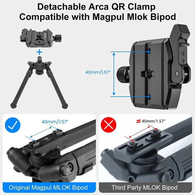 Alt view image 5 of 5 - WEYLLAN HN402 2-Section Carbon Fiber Tripod Kit for Hunting & Photography, 52mm Quick Release Lever Ball Head, 40mm Inverted Legs Includes Bag, Picatinny Adapter, MLOK Arca Rail & Arca Plate