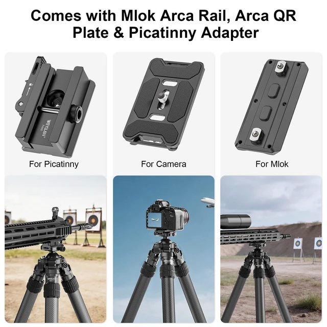 Alt view image 2 of 5 - WEYLLAN HN402 2-Section Carbon Fiber Tripod Kit for Hunting & Photography, 52mm Quick Release Lever Ball Head, 40mm Inverted Legs Includes Bag, Picatinny Adapter, MLOK Arca Rail & Arca Plate