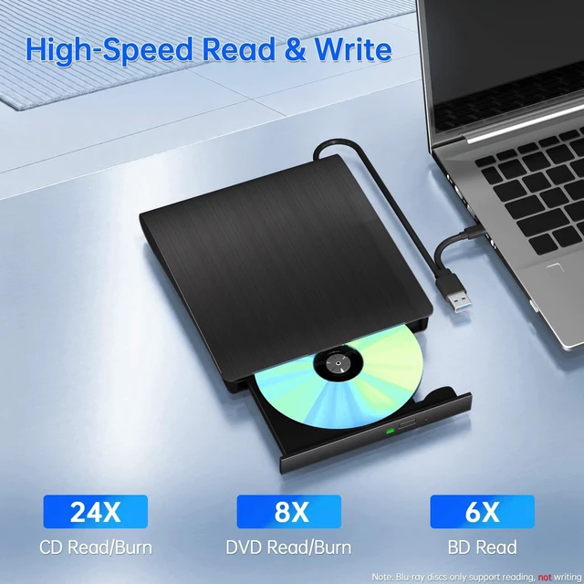 Alt view image 2 of 5 - External Blu-Ray Drive USB-A & Type-C DVD CD Reader Writer for Mac Windows