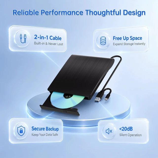 Alt view image 3 of 5 - External Blu-Ray Drive USB-A & Type-C DVD CD Reader Writer for Mac Windows